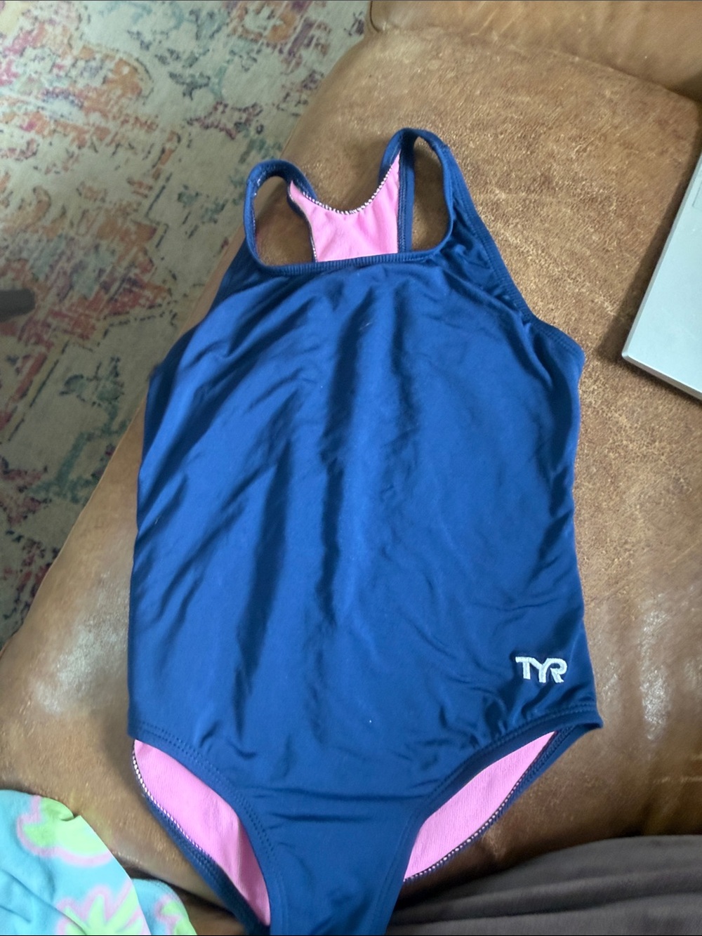 TYR Navy One-Piece Swimsuit with Pink Interior